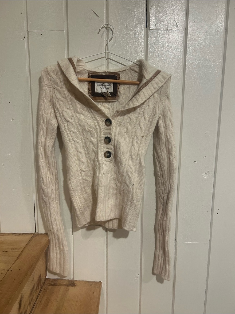 Vintage Abercrombie & Fitch Y2K Cable Knit Hooded Cardigan Sweater